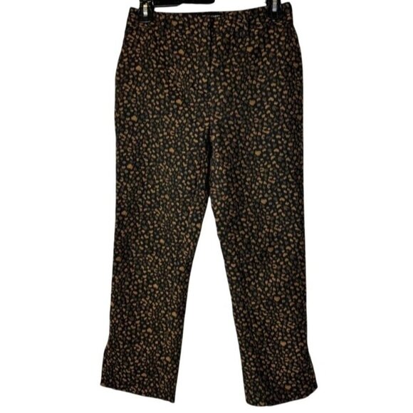 Allen Schwartz Pants Women 0 Black Brown Animal Print Split‎ Hem Flare Trousers - Picture 1 of 12
